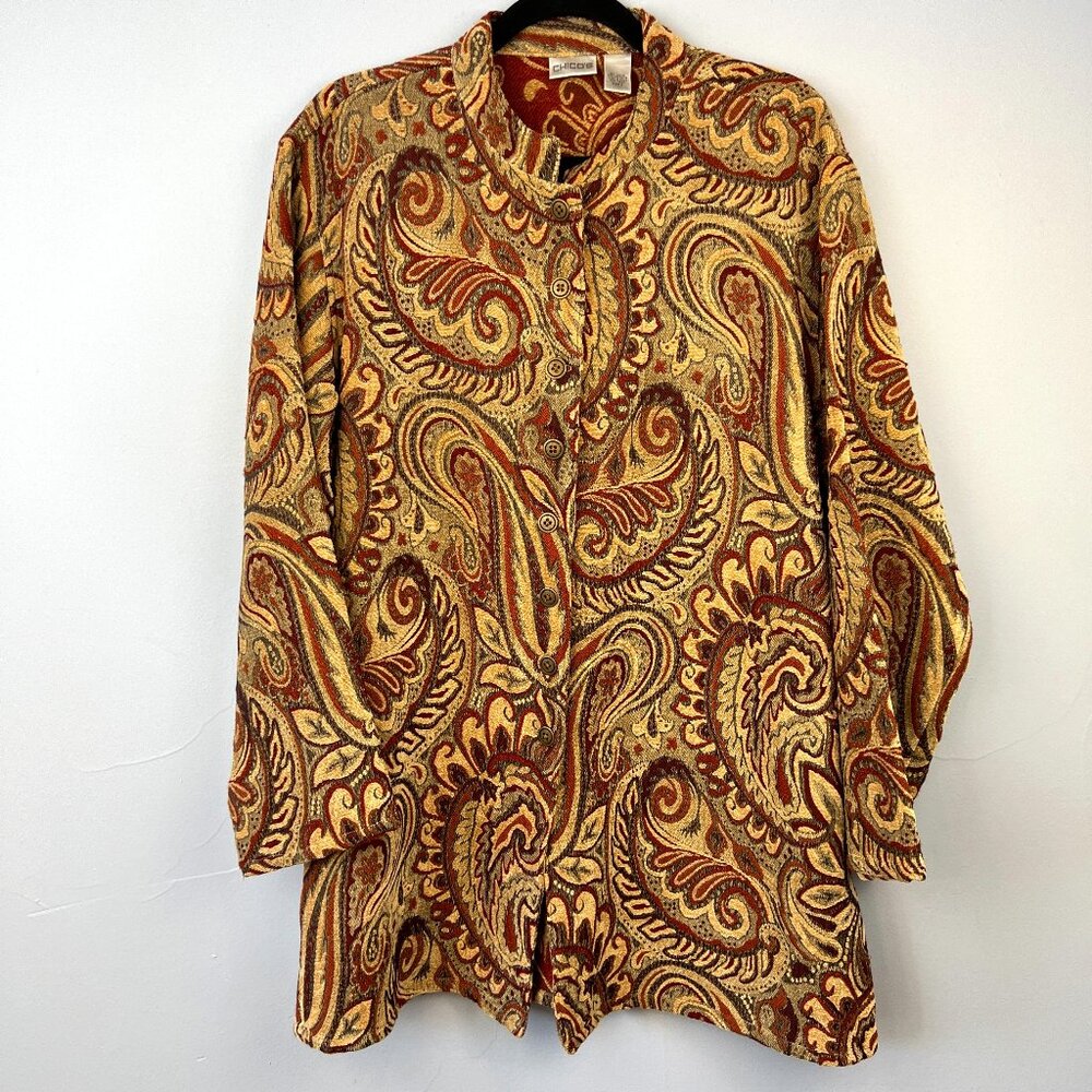 Chico's Longline Paisley Tapestry Button Front Coat Size 3 (US 16/XL)